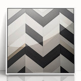 Framed acrylic artwork showcasing an abstract geometric design in white, perfect for modern home decor. Ideal for adding a contemporary touch to living spaces.