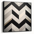 Framed abstract geometric canvas art in black, showcasing sharp angles and modern design elements, perfect for contemporary home decor.