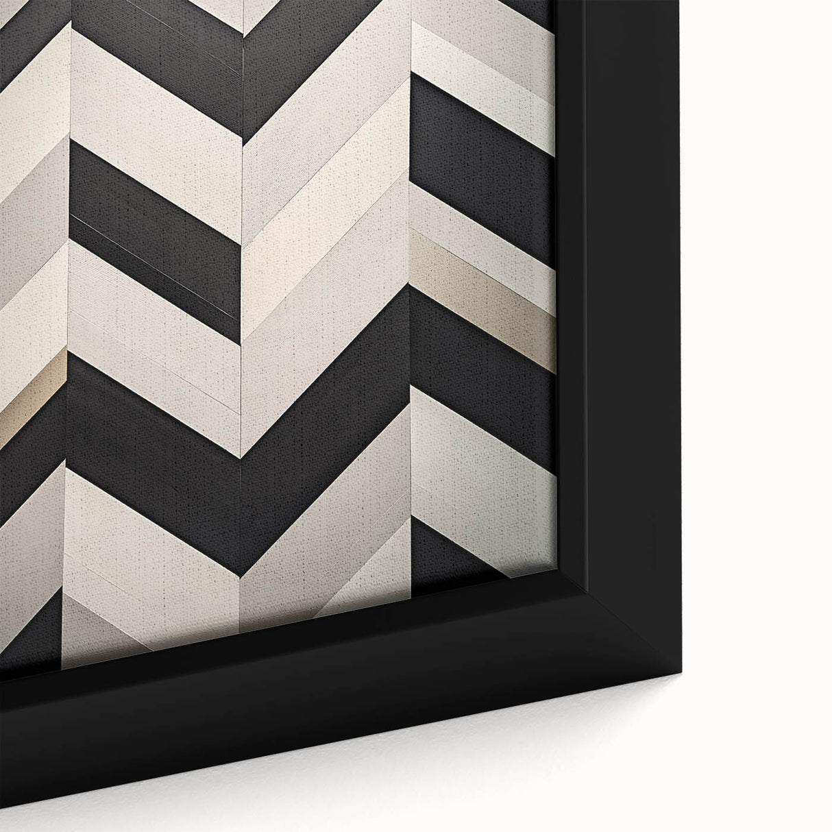 Close-up view of an abstract geometric framed canvas artwork, showcasing vibrant colors and intricate designs, ideal for modern home decor and art enthusiasts.