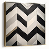 Abstract geometric framed canvas artwork in silver and gold tones, showcasing intricate patterns and modern design elements, perfect for contemporary decor.