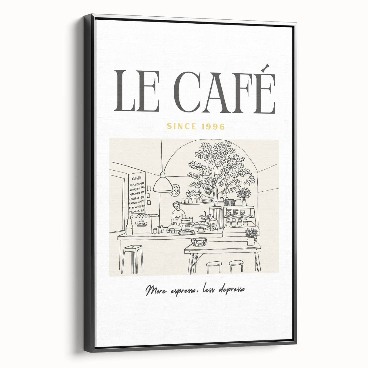 Black and white vintage poster art of a landscape on framed canvas, ideal for bedroom wall decor.