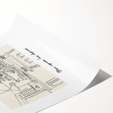 Extra large rolled print depicting line art flowers in black and white, suitable for large living room wall art.