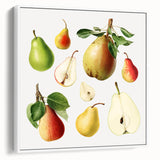 Vintage poster art of colorful fruits on a white framed canvas, ideal for living room decor.