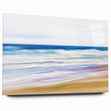 Landscape acrylic artwork depicting serene beach scenery, showcasing soft waves, golden sand, and clear blue skies, ideal for coastal home decor.