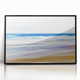 Framed acrylic artwork showcasing a serene beach landscape with vibrant colors, set in a sleek black frame, perfect for enhancing modern home decor.