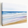 Stretched canvas artwork depicting a serene beach landscape with vibrant colors and detailed textures, perfect for coastal home decor or relaxation themes.