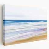 Stretched canvas artwork depicting a serene beach landscape with vibrant colors and detailed textures, perfect for coastal home decor or relaxation themes.