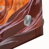 Close-up view of a vibrant acrylic landscape depicting canyons, showcasing rich color contrasts and intricate details, ideal for home decor or art enthusiasts.