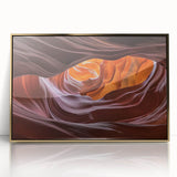 Framed acrylic artwork showcasing a stunning landscape of canyons in rich gold tones, perfect for enhancing modern home decor with a touch of elegance and nature.