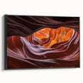 Framed canvas artwork showcasing a stunning landscape of canyons, featuring rich earthy tones and dramatic textures, displayed from a side view against a black frame. Ideal for home decor enthusiasts seeking nature-inspired art.