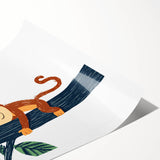 Playroom Wall Art - Playful Monkey Kids Room Art for Boys