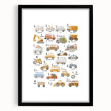 A-Z Vehicles Kids Educational Wall Art - Learning Poster for Classrooms