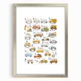 A-Z Vehicles Kids Educational Wall Art - Learning Poster for Classrooms