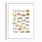 A-Z Vehicles Kids Educational Wall Art - Learning Poster for Classrooms