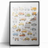 A-Z Vehicles Kids Educational Wall Art - Learning Poster for Classrooms
