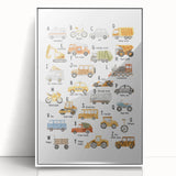 A-Z Vehicles Kids Educational Wall Art - Learning Poster for Classrooms