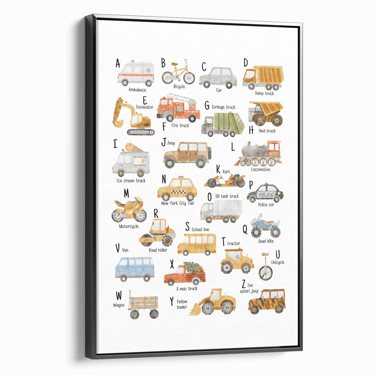 A-Z Vehicles Kids Educational Wall Art - Learning Poster for Classrooms