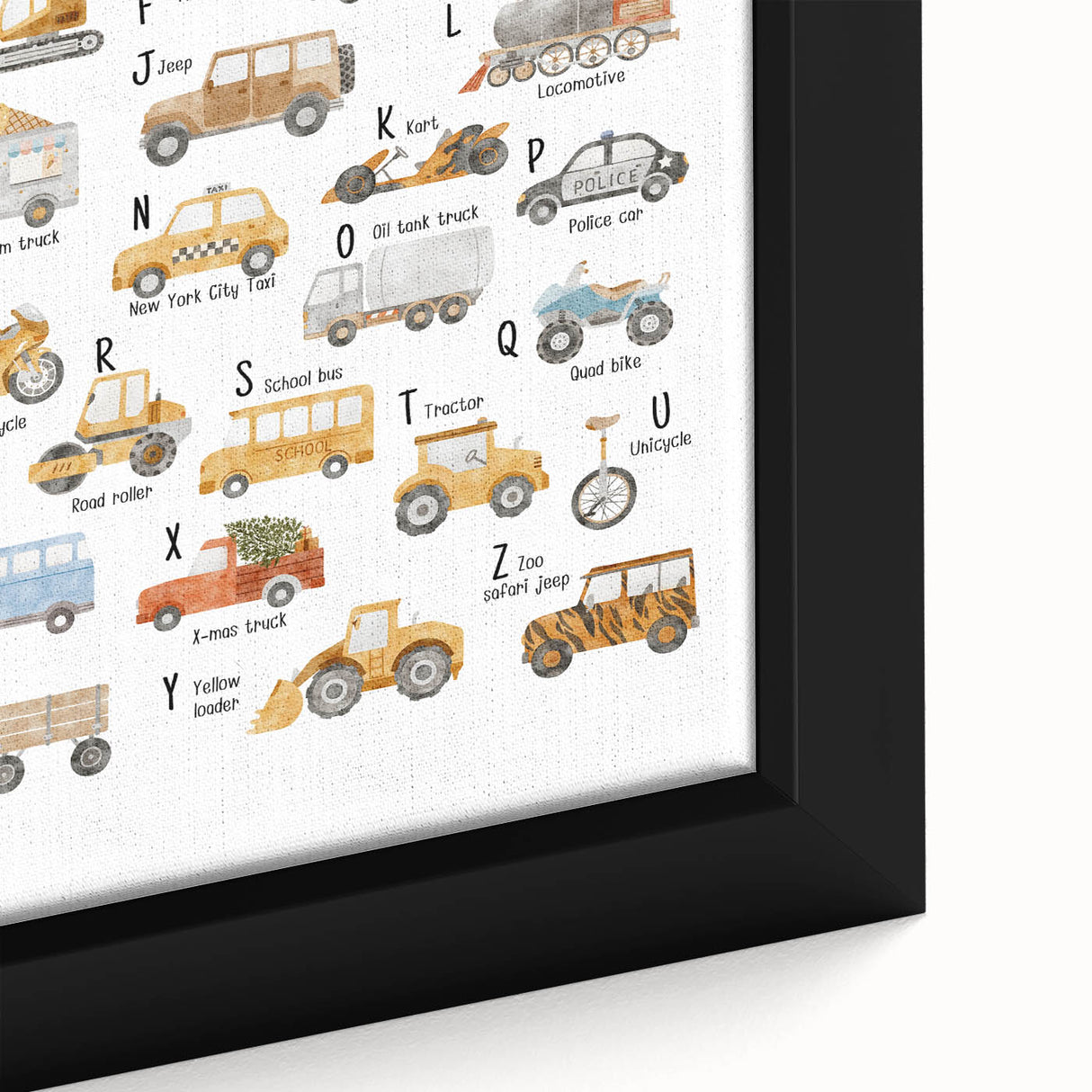 A-Z Vehicles Kids Educational Wall Art - Learning Poster for Classrooms