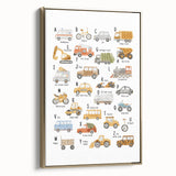 A-Z Vehicles Kids Educational Wall Art - Learning Poster for Classrooms
