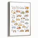 A-Z Vehicles Kids Educational Wall Art - Learning Poster for Classrooms