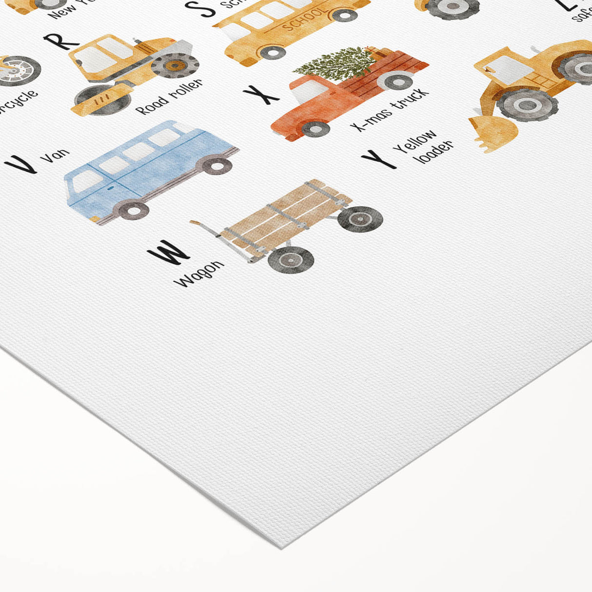 A-Z Vehicles Kids Educational Wall Art - Learning Poster for Classrooms