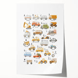 A-Z Vehicles Kids Educational Wall Art - Learning Poster for Classrooms