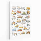 A-Z Vehicles Kids Educational Wall Art - Learning Poster for Classrooms