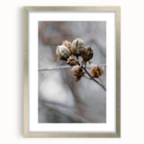 Textured abstract art print depicting fall colors in muted oranges and browns on a framed silver mat.