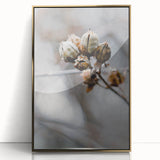 Large art print of a mid-century modernist autumn scene in warm gold and orange hues, framed acrylic.