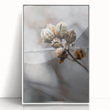 Art deco poster featuring a stylized fall scene in orange and brown tones, framed in white acrylic.