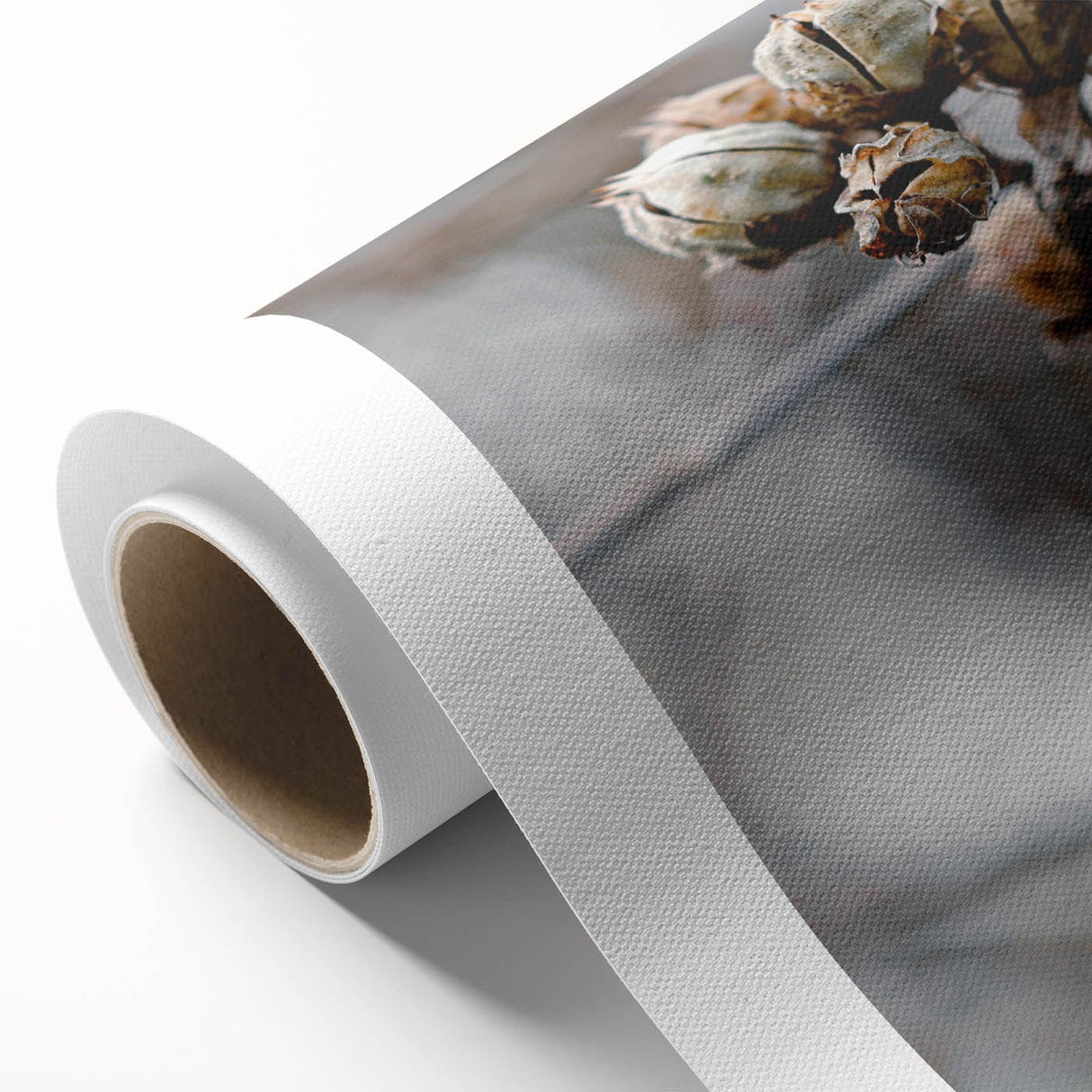 Art deco poster featuring an autumnal forest scene on rolled canvas, using warm orange and brown tones.