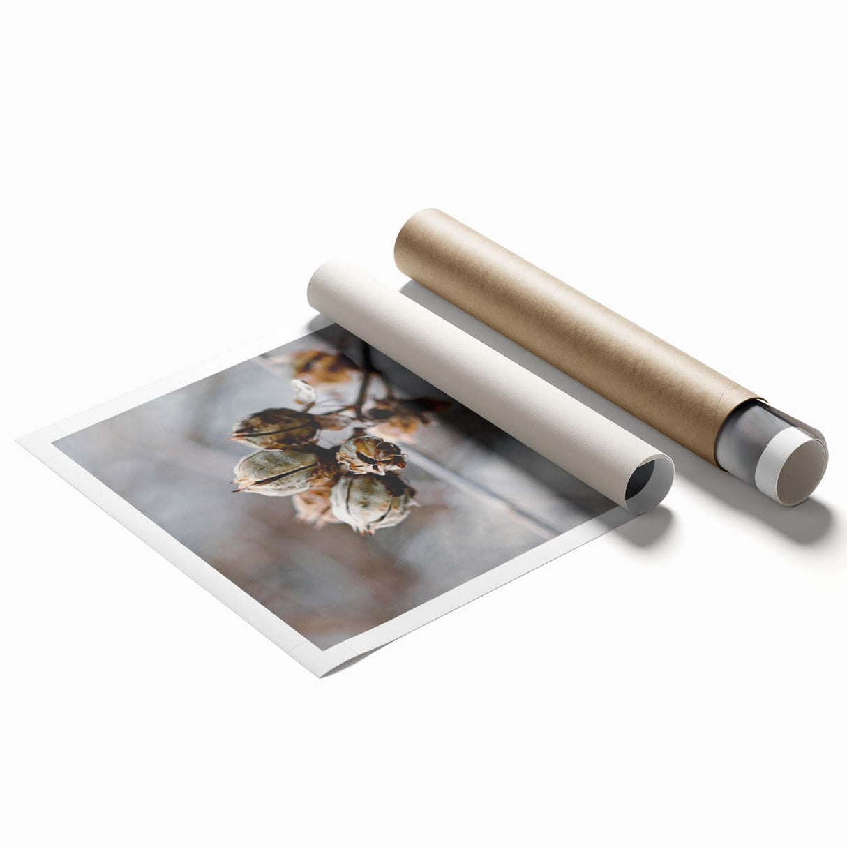 Extra large rolled print depicting a vibrant floral scene in autumnal colors, ideal for classy bathroom wall art.