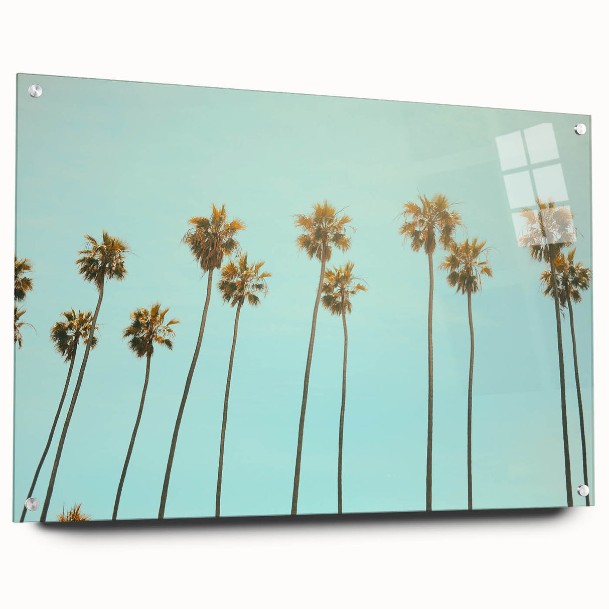 Large abstract wall art depicting summer season in vibrant orange and yellow hues on acrylic glass.