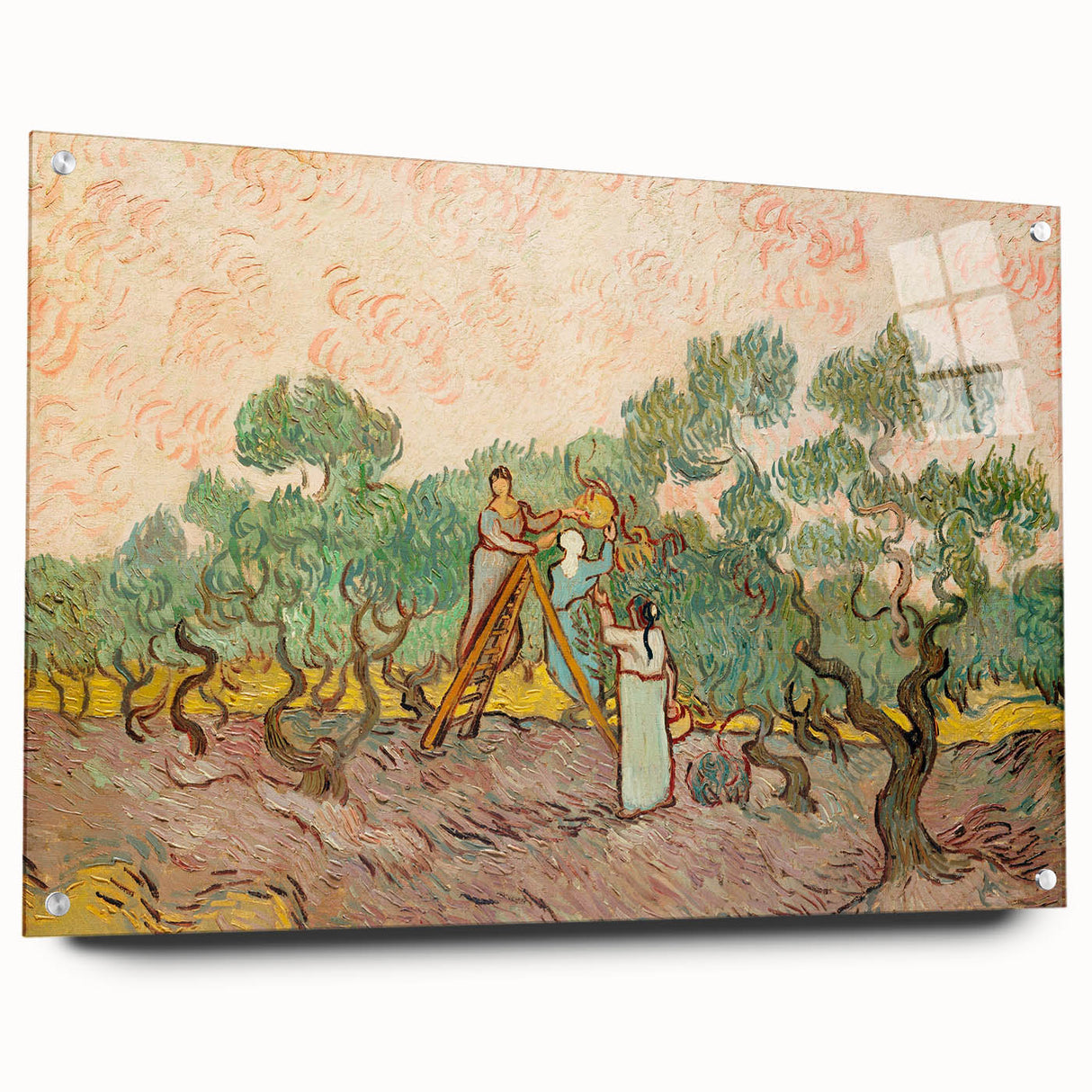 Vincent van Gogh-inspired acrylic print with vivid swirls of blue and yellow, suitable for bedroom or dining room wall art.