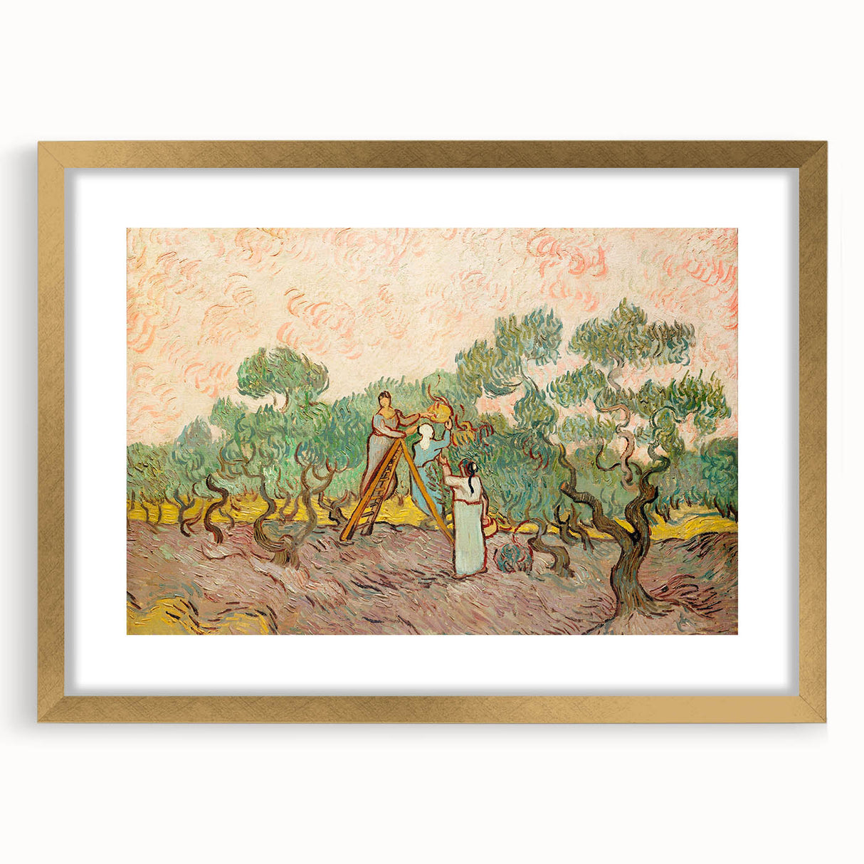 Extra large abstract art print featuring a textured design in vibrant blues and golds on a framed canvas.