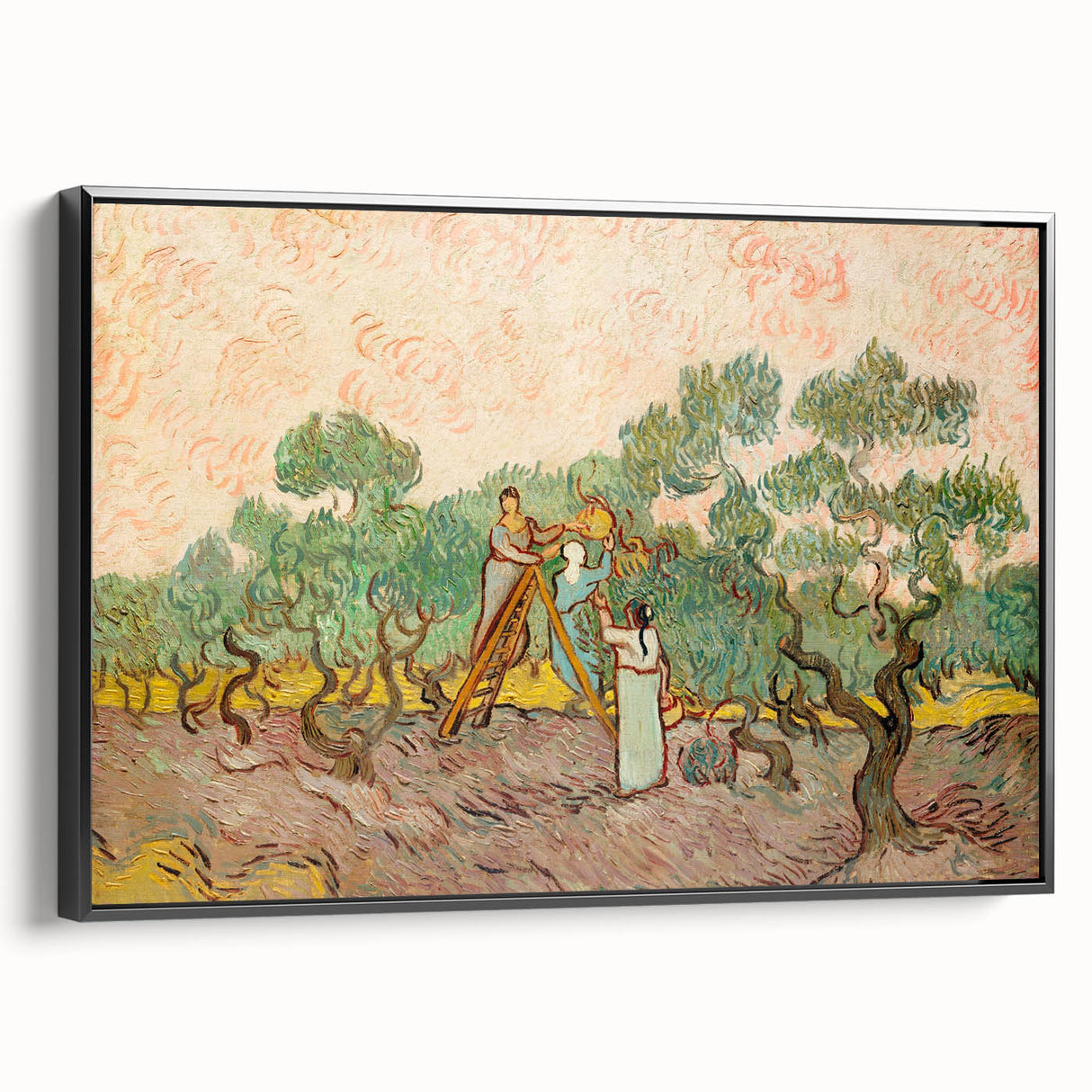 Black and white landscape painting on framed canvas, featuring a vintage-style countryside scene, ideal for bedroom decor.