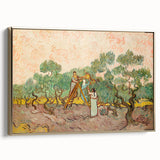 Side view of a framed canvas depicting Van Gogh-style landscape art in muted earth tones, ideal for bedroom wall art.