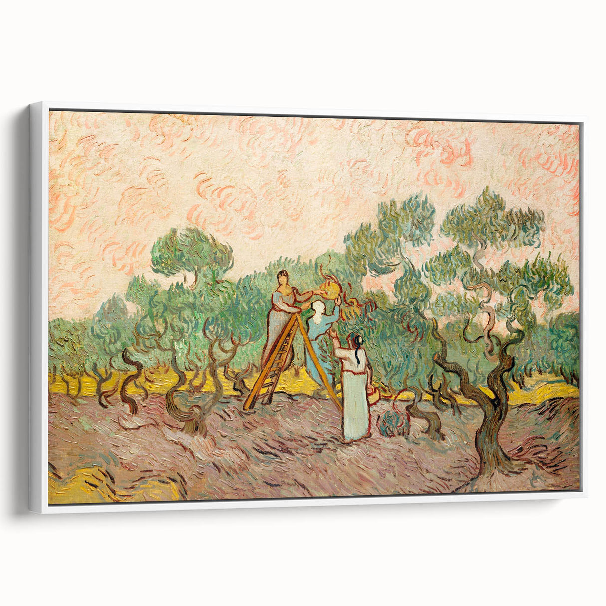 Vintage poster art of Van Gogh's painting on a framed canvas, featuring vibrant colors, ideal for living room decor.