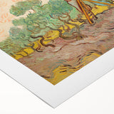 Art deco poster featuring a geometric pattern in muted gold and teal on rolled canvas, suitable for dining room decor.