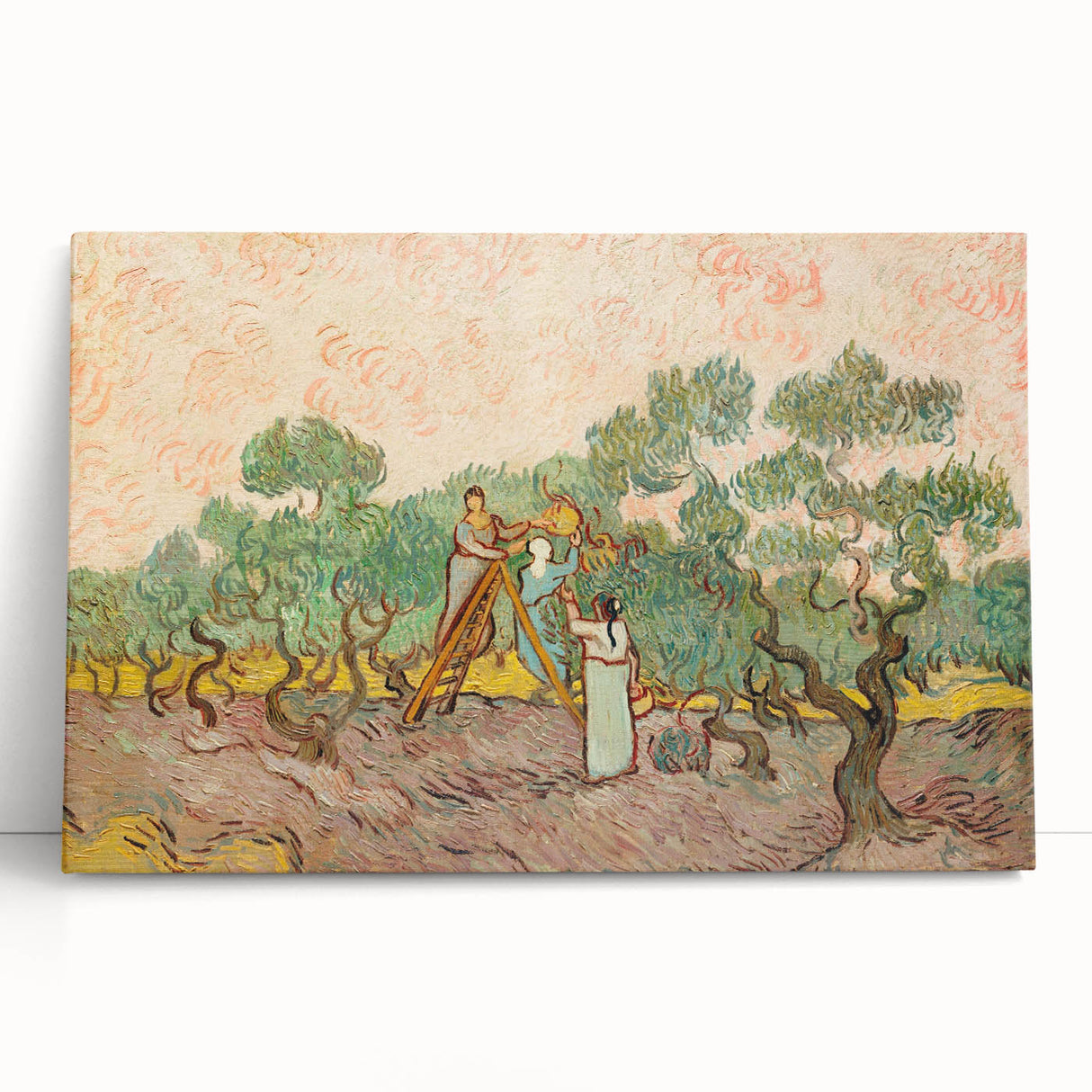 Large art print of Van Gogh's 'Starry Night' in black and white on stretched canvas.