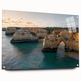 Acrylic glass artwork depicting dramatic cliffs and serene landscapes, showcasing vibrant colors and intricate details, ideal for modern home decor.