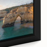 Close-up of a framed canvas artwork depicting a stunning cliff landscape, showcasing vibrant colors and intricate details, ideal for home decor or office aesthetics.
