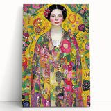 Abstract figurative stretched canvas art piece showcasing vibrant colors and dynamic shapes, leaning against a textured wall, perfect for modern decor.