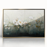 Framed abstract floral wall art featuring vibrant gold accents and intricate designs, perfect for adding elegance to home decor. Ideal for modern living spaces.
