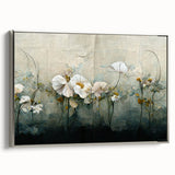 Framed abstract floral wall art in silver, showcasing a vibrant, colorful design with intricate details. Ideal for modern decor, adding elegance to any space.