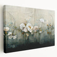 Abstract floral wall art on stretched canvas, showcasing vibrant colors and intricate designs, displayed from a side view to highlight depth and texture. Perfect for modern home decor.