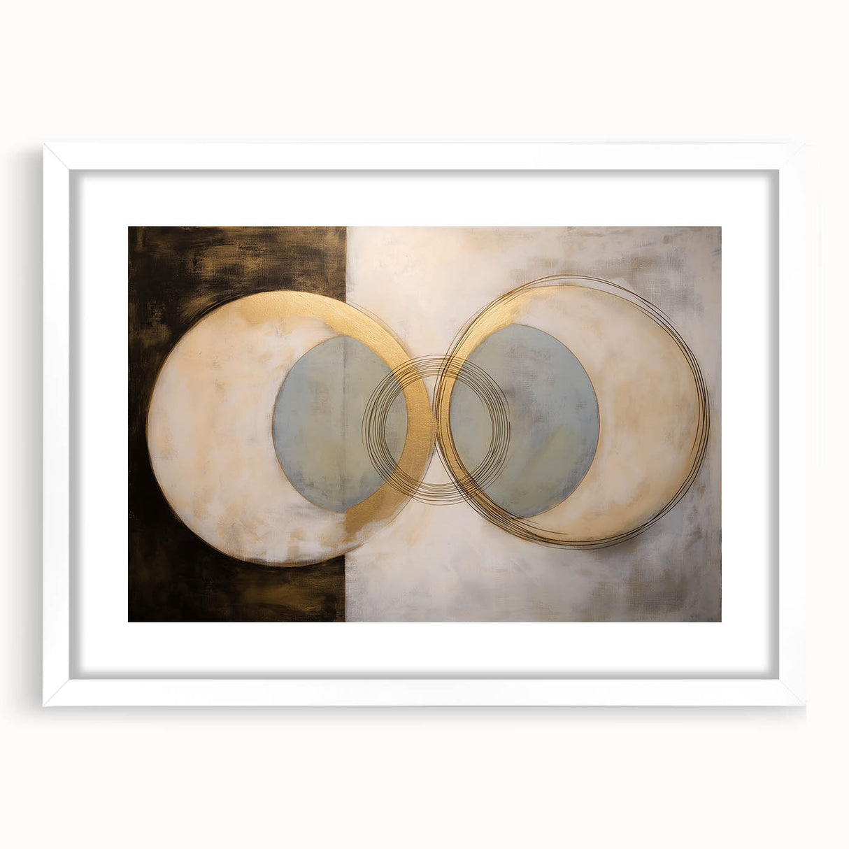 Abstract geometric frame design with a white mat, showcasing an elegant front view. Ideal for modern decor, this versatile artwork enhances any space with its minimalist style.