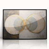 Framed geometric abstract art piece with a sleek black acrylic finish, showcasing vibrant shapes and colors, perfect for modern home decor.