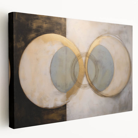 Abstract geometric stretched canvas artwork showcasing vibrant colors and intricate patterns, viewed from the side. Ideal for modern home decor enhancements.