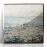 Framed abstract landscape wall art featuring gold accents and a modern design, perfect for home decor. The artwork showcases a serene blend of colors with a glossy acrylic finish, enhancing any living space.